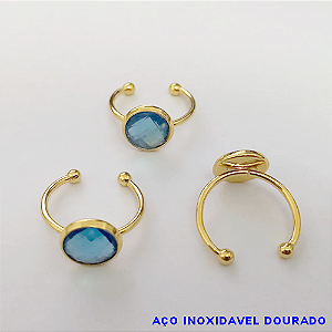 ANEL EM AÇO INOXIDÁVEL DOURADO (CX153) - ANEL AJUSTÁVEL COM PEDRA EM RESINA - COMPOSIÇÃO: AÇO INOXIDÁVEL - AÇO0299