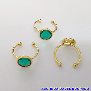 ANEL EM AÇO INOXIDÁVEL DOURADO (CX153) - ANEL AJUSTÁVEL COM PEDRA EM RESINA - COMPOSIÇÃO: AÇO INOXIDÁVEL - AÇO0301