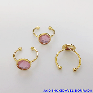 ANEL EM AÇO INOXIDÁVEL DOURADO (CX153) - ANEL AJUSTÁVEL COM PEDRA EM RESINA - COMPOSIÇÃO: AÇO INOXIDÁVEL - AÇO0302