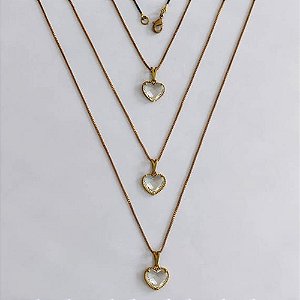 GARGANTILHA NO BRUTO PRONTA PARA O BANHO - KIT COM 3 CORRENTES VENEZIANAS 45CM E PINGENTES CORAÇÃO TIPO VAN CLEEF EM VIDRO CRISTAL 10MM - PESO TOTAL 7,8GR - BRU24258