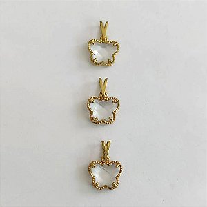 PINGENTE NO BRUTO PRONTO PARA O BANHO - KIT COM 3 PINGENTES BORBOLETA TIPO VAN CLEEF EM VIDRO CRISTAL 10MM - PESO TOTAL 2,6GR - BRU24268