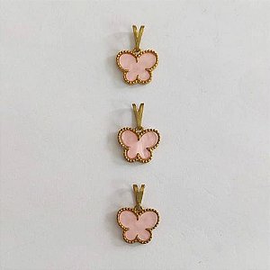 PINGENTE NO BRUTO PRONTO PARA O BANHO - KIT COM 3 PINGENTES BORBOLETA TIPO VAN CLEEF EM RESINA ROSA 10MM - PESO TOTAL 2GR - BRU24273