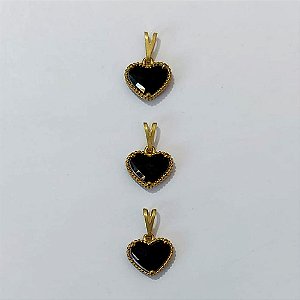 PINGENTE NO BRUTO PRONTO PARA O BANHO - KIT COM 3 PINGENTES PINGENTES CORAÇÃO TIPO VAN CLEEF EM VIDRO PRETO 10MM - PESO TOTAL 2,1GR - BRU24281