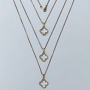 GARGANTILHA NO BRUTO PRONTA PARA O BANHO - KIT COM 3 CORRENTES VENEZIANAS 45CM E PINGENTES TIPO VAN CLEEF VIDRO CRISTAL 15MM - PESO TOTAL 9GR - BRU24307