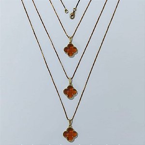 GARGANTILHA NO BRUTO PRONTA PARA O BANHO - KIT COM 3 CORRENTES VENEZIANAS 45CM E PINGENTES TIPO VAN CLEEF VIDRO MARROM 15MM - PESO TOTAL 9GR - BRU24312