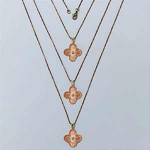 GARGANTILHA NO BRUTO PRONTA PARA O BANHO - KIT COM 3 CORRENTES VENEZIANAS 45CM E PINGENTES TIPO VAN CLEEF 15MM - PESO TOTAL 9,3GR - BRU24316