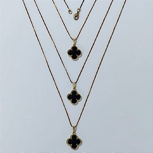 GARGANTILHA NO BRUTO PRONTA PARA O BANHO - KIT COM 3 CORRENTES VENEZIANAS 45CM E PINGENTES TIPO VAN CLEEF EM RESINA PRETA 15MM - PESO TOTAL 8,4GR - BRU24318