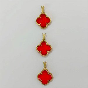 PINGENTE NO BRUTO PRONTO PARA O BANHO - KIT COM 3 PINGENTES TIPO VAN CLEEF VIDRO VERMELHO 15MM - PESO TOTAL 4,6GR - BRU24319