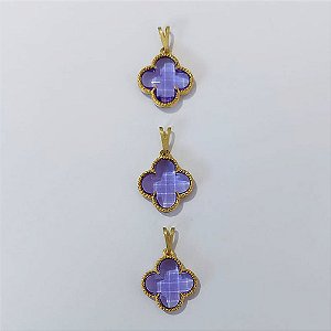 PINGENTE NO BRUTO PRONTO PARA O BANHO - KIT COM 3 PINGENTES TIPO VAN CLEEF VIDRO LILÁS 15MM - PESO TOTAL 4,6GR - BRU24320