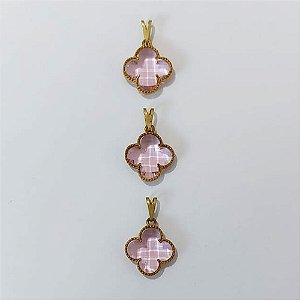 PINGENTE NO BRUTO PRONTO PARA O BANHO - KIT COM 3 PINGENTES TIPO VAN CLEEF VIDRO ROSA 15MM - PESO TOTAL 4,6GR - BRU24323