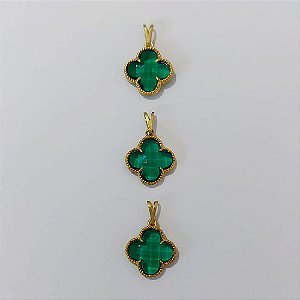 PINGENTE NO BRUTO PRONTO PARA O BANHO - KIT COM 3 PINGENTES TIPO VAN CLEEF VIDRO VERDE 15MM - PESO TOTAL 4,6GR - BRU24324