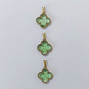 PINGENTE NO BRUTO PRONTO PARA O BANHO - KIT COM 3 PINGENTES TIPO VAN CLEEF VIDRO VERDE CLARA 15MM - PESO TOTAL 4,6GR - BRU24327