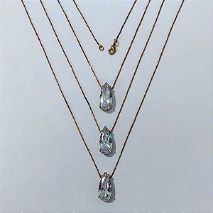 GARGANTILHA NO BRUTO PRONTA PARA O BANHO - KIT COM 3 CORRENTES VENEZIANAS 45CM E PINGENTES COM BASES EM ALTA FUSÃO E ZIRCÔNIA CRISTAL 10X22MM - PESO TOTAL 12,9GR - BRU24362