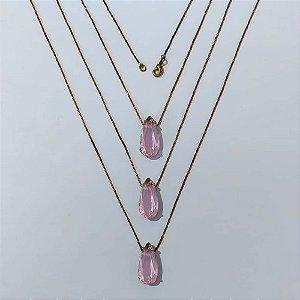 GARGANTILHA NO BRUTO PRONTA PARA O BANHO - KIT COM 3 CORRENTES VENEZIANAS 45CM E PINGENTES COM BASES EM ALTA FUSÃO E ZIRCÔNIA ROSA 10X22MM - PESO TOTAL 12,9GR - BRU24363