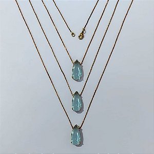 GARGANTILHA NO BRUTO PRONTA PARA O BANHO - KIT COM 3 CORRENTES VENEZIANAS 45CM E PINGENTES COM BASES EM ALTA FUSÃO E ZIRCÔNIA AZUL 10X22MM - PESO TOTAL 12,9GR - BRU24364