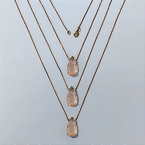 GARGANTILHA NO BRUTO PRONTA PARA O BANHO - KIT COM 3 CORRENTES VENEZIANAS 45CM E PINGENTES COM BASES EM ALTA FUSÃO E ZIRCÔNIA BEGE 10X22MM - PESO TOTAL 12,9GR - BRU24365