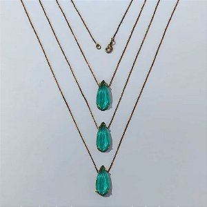 GARGANTILHA NO BRUTO PRONTA PARA O BANHO - KIT COM 3 CORRENTES VENEZIANAS 45CM E PINGENTES COM BASES EM ALTA FUSÃO E ZIRCÔNIA VERDE 10X22MM - PESO TOTAL 12,9GR - BRU24367