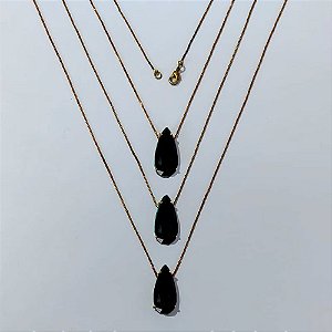 GARGANTILHA NO BRUTO PRONTA PARA O BANHO - KIT COM 3 CORRENTES VENEZIANAS 45CM E PINGENTES COM BASES EM ALTA FUSÃO E ZIRCÔNIA PRETA 10X22MM - PESO TOTAL 12,9GR - BRU24368