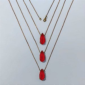 GARGANTILHA NO BRUTO PRONTA PARA O BANHO - KIT COM 3 CORRENTES VENEZIANAS 45CM E PINGENTES COM BASES EM ALTA FUSÃO E ZIRCÔNIA VERMELHA 10X22MM - PESO TOTAL 12,9GR - BRU24500