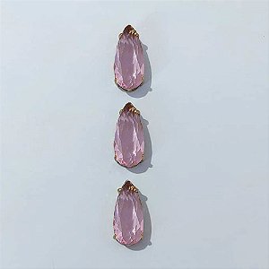 PINGENTE NO BRUTO PRONTO PARA O BANHO - KIT COM 3 PINGENTES COM BASES EM ALTA FUSÃO COM ZIRCÔNIA ROSAS 10X22MM - PESO TOTAL: 7,6GR - BRU24501