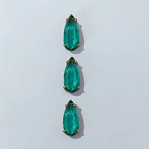 PINGENTE NO BRUTO PRONTO PARA O BANHO - KIT COM 3 PINGENTES COM BASES EM ALTA FUSÃO COM ZIRCÔNIA VERDE 10X22MM - PESO TOTAL: 7,6GR - BRU24506