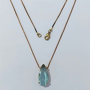GARGANTILHA NO BRUTO PRONTA PARA O BANHO - GARGANTILHA COM CORRENTE VENEZIANA 45CM - PINGENTE COM BASE EM ALTA FUSÃO E ZIRCÔNIA AZUL 10X22MM - PESO TOTAL 4,7GR - BRU24511