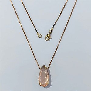 GARGANTILHA NO BRUTO PRONTA PARA O BANHO - GARGANTILHA COM CORRENTE VENEZIANA 45CM - PINGENTE COM BASE EM ALTA FUSÃO E ZIRCÔNIA BEGE 10X22MM - PESO TOTAL 4,7GR - BRU24512