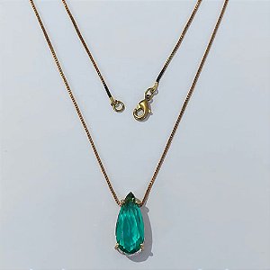 GARGANTILHA NO BRUTO PRONTA PARA O BANHO - GARGANTILHA COM CORRENTE VENEZIANA 45CM - PINGENTE COM BASE EM ALTA FUSÃO E ZIRCÔNIA VERDE 10X22MM - PESO TOTAL 4,7GR - BRU24516