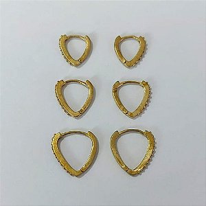 BRINCO NO BRUTO PRONTO BANHO - BRINCO TRIO ARGOLINHA DE PRESSÃO (TRANQUETA) REDONDO CRAVEJADOS EM MICROS ZIRCÔNIAS - TAMANHOS 12/14/18MM - PESO TOTAL 6GR - BRU24540