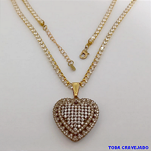 SHOCKER NO BRUTO PRONTO PARA O BANHO (COM PINGENTE TODO CRAVEJADO )(CX154)- TAMANHO 40CM+EXTENSOR - LARGURA 3MM - 60% LATÃO 40% ZIRCONIA - BRU24372