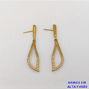BRINCO NO BRUTO PRONTO PARA O BANHO(CX154)BRINCO EM ALTA FUSÃO (COM PINGENTE EM GOTA CRAVEJADA 3CM)PESO 2.4GR (peso do par )- BRU24394