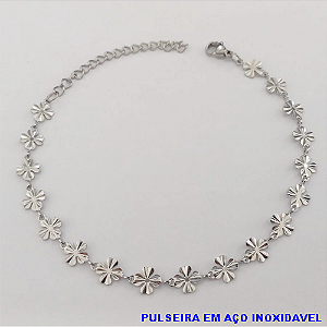 PULSEIRA EM AÇO INOXIDAVEL (CX154)- COM CORRENTE DE TREVO (TAMANHO 18CM+EXTENSOR - COM FECHO ALGOSTA - AÇO0315