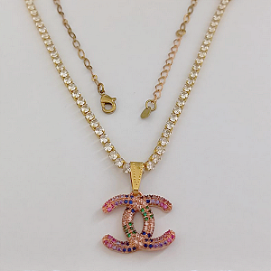 SHOCKER NO BRUTO PRONTO PARA O BANHO(CX154) (COM PINGENTE TODO CRAVEJADO )(PINGENTE 15X15MM)- TAMANHO 40CM+EXTENSOR - LARGURA 3MM - 60% LATÃO 40% ZIRCONIA (peso total 6.3gr)- BRU24396