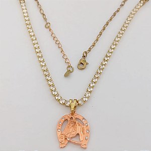 SHOCKER NO BRUTO PRONTO PARA O BANHO(CX154) (COM PINGENTE TODO CRAVEJADO )(PINGENTE 1.5MM )- TAMANHO 40CM+EXTENSOR - LARGURA 3MM - 60% LATÃO 40% ZIRCONIA (peso total 7.3gr)- BRU24397