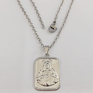 GARGANTILHA EM AÇO INOXIDAVEL(CX154) COM *(CORRENTE CADEADO DE 5OCM)*( C3.1072A1)COM FECHO LAGOSTA-(PLACA 2X1,5CM CORAÇAO DE JESUS(- AÇO0316