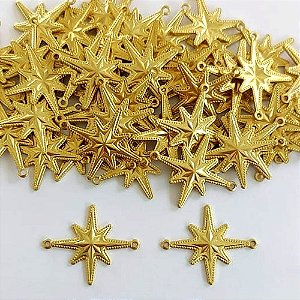 ACESSÓRIO NO BRUTO PRONTO PARA O BANHO -(CX.72) (5974) PINGENTE ESTRELA 8 PONTAS 18MM COM DUAS ARGOLINHA - COMPOSIÇÃO: 100% LATÃO - PESO TOTAL 0,6GR - BRU24415