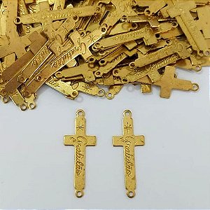 ACESSÓRIO NO BRUTO PRONTO PARA O BANHO - (CX.72) (E3144) CRUCIFIXO GRATIDÃO FURO LATERAL 25X15MM - COMPOSIÇÃO: 100% LATÃO - PESO TOTAL 0,5GR - BRU24432