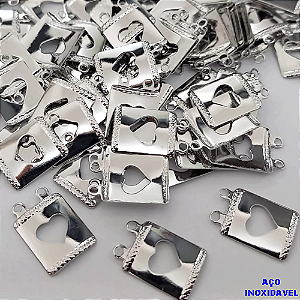 ACESSORIO NO AÇO INOXIDAVEL(i-0919)- ACESSORIO PARA ESCAPULARIO(CX155)( VENDA POR UNIDADE) -Escapulário pequeno 9 x 11 mm - Coração - AÇO0323