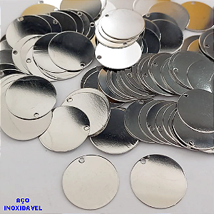 ACESSORIO NO AÇO INOXIDAVEL PARA GRAVAÇÃO ( i-1365)- ACESSORIO (CX155)( VENDA POR UNIDADE) -Redondo liso 18mm /1 furo - AÇO0331