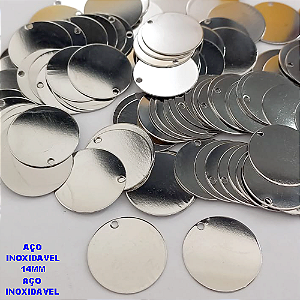 ACESSORIO NO AÇO INOXIDAVEL PARA GRAVAÇÃO ( i-1366)- ACESSORIO (CX155)( VENDA POR UNIDADE) -Redondo liso 14mm /1 furo - AÇO0332