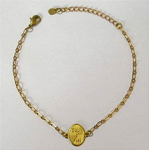 PULSEIRA NO BRUTO PRONTO PARA O BANHO(100% LATÃO)(3.1502A2) COM FECHO LAGOSTA-TAMANHO 18CM+ESTENSOR( OVAL P "DEUS É FIEL")BRU24402