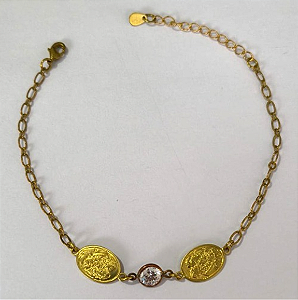 PULSEIRA NO BRUTO PRONTO PARA O BANHO(100% LATÃO)(5937) COM FECHO LAGOSTA-TAMANHO 18CM+ESTENSOR(Oval 12,8mm Sagrada Familia ")BRU24403