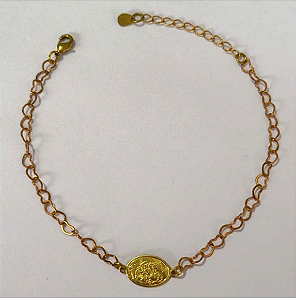 DUPLICADO - PULSEIRA NO BRUTO PRONTO PARA O BANHO(100% LATÃO)(5937) COM FECHO LAGOSTA-TAMANHO 18CM+ESTENSOR(Oval 12,8mm Sagrada Familia ")BRU24404