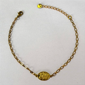 PULSEIRA NO BRUTO PRONTO PARA O BANHO(100% LATÃO)(5937) COM FECHO LAGOSTA-TAMANHO 18CM+ESTENSOR(Oval 12,8mm Sagrada Familia ")BRU24406