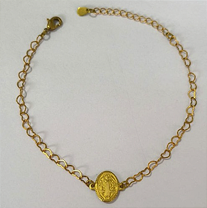 PULSEIRA NO BRUTO PRONTO PARA O BANHO(100% LATÃO)(3.1832A2) COM FECHO LAGOSTA-TAMANHO 18CM+ESTENSOR( OVAL SÃO BENTO")BRU24407