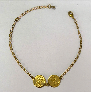 PULSEIRA NO BRUTO PRONTO PARA O BANHO(100% LATÃO)(5914) COM FECHO LAGOSTA-TAMANHO 18CM+ESTENSOR( Redondo 12mm Gato ")BRU24408