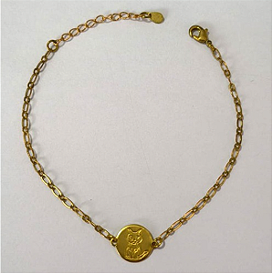 PULSEIRA NO BRUTO PRONTO PARA O BANHO(PESO 1.8GR (100% LATÃO)(5914) COM FECHO LAGOSTA-TAMANHO 18CM+ESTENSOR( Redondo 12mm Gato ")BRU24409