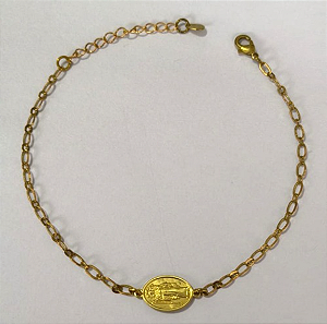 PULSEIRA NO BRUTO PRONTO PARA O BANHO(PESO 1.8GR (100% LATÃO)(5933) COM FECHO LAGOSTA-TAMANHO 18CM+ESTENSOR( Oval 12,8mm N. S. Rosario")BRU24442