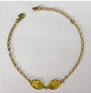 PULSEIRA NO BRUTO PRONTO PARA O BANHO(PESO 1.8GR (100% LATÃO)(5935) COM FECHO LAGOSTA-TAMANHO 18CM+ESTENSOR(Oval 12,8mm Santo Antonio ")BRU24449