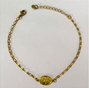 PULSEIRA NO BRUTO PRONTO PARA O BANHO(PESO 1.8GR (100% LATÃO)(5935) COM FECHO LAGOSTA-TAMANHO 18CM+ESTENSOR(Oval 12,8mm Santo Antonio ")BRU24450